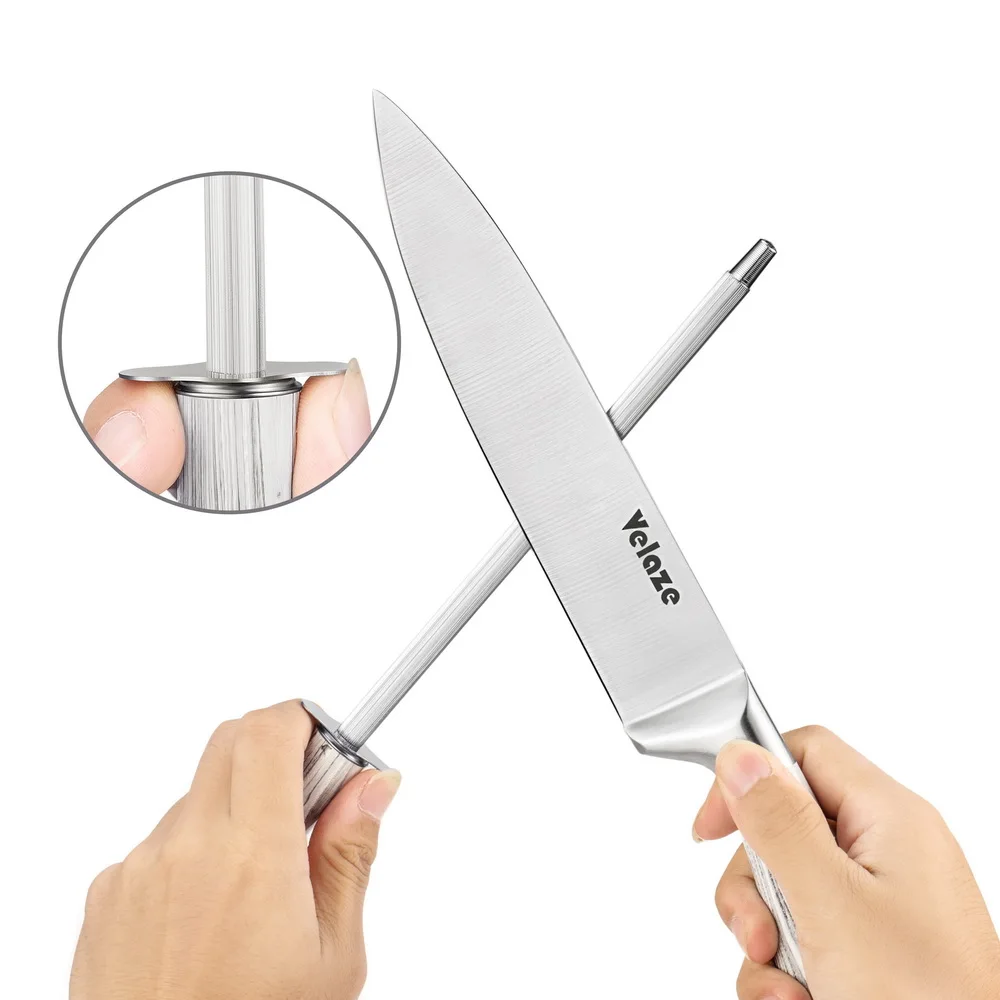  Velaze Knife Sets 8 Piece Stainless Steel Kitchen Set with Sharpener and Spinning Block Santoku Che - 32973356381