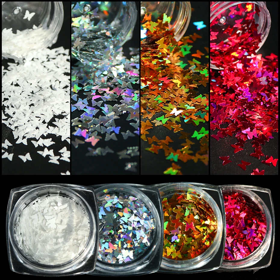 Nail Paillette Butterfly Sparkly Mirror Slice Nail Art Sequins Holographic Polish Flakes DIY Acrylic for Nails Dust LE1591