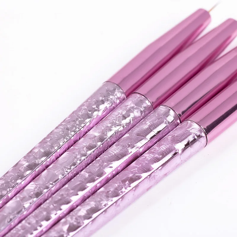 4Pcs/Set wax pen Acrylic Drawing Painting Nail Art Brush Pink Handle UV Gel Nails Pen Liner Flower Grid French Manicure Tool