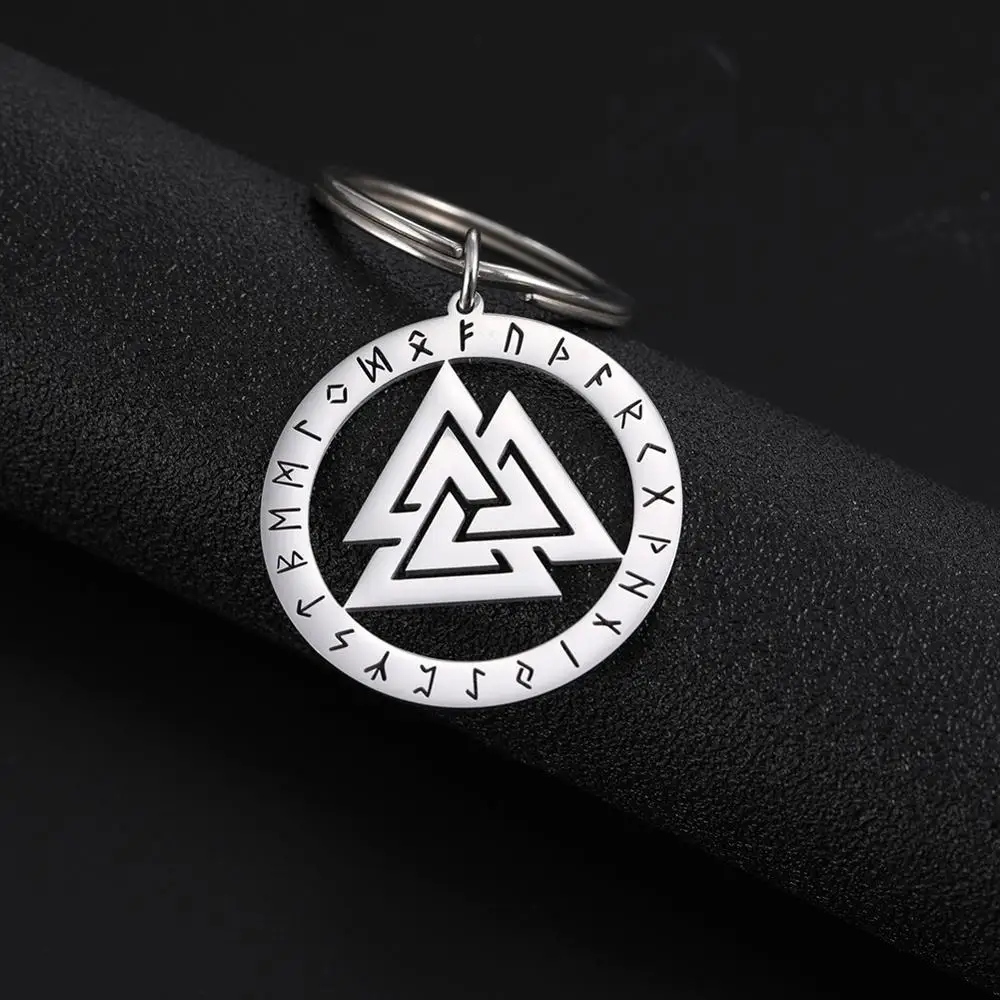 Silver My shape брелок для ключей, руны Valknut, 316L, нержавеющая сталь, брелок, кулон, ювелирное изделие, Викинг, скандинавский, гравированный, брелок, подарок - Цвет: Silver