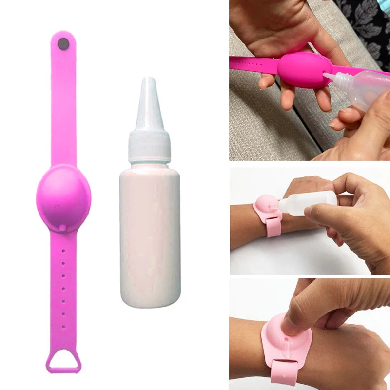 

Silicone Wristband Hand Sanitizer Dispensing Wearable Dispenser Pumps with Bottle Portable Easy to Clean Hands Dispenser