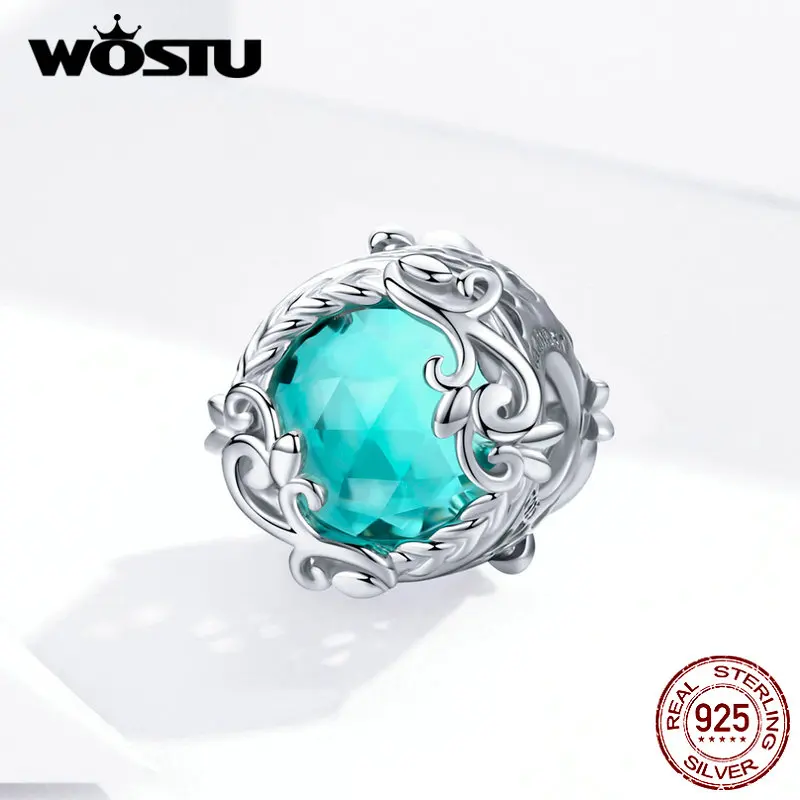WOSTU, настоящее 925 пробы, Серебряный цветок, лэмпворк, бусины, круглый кристалл, подвески, подвеска, подходит для оригинального браслета, изготовления ювелирных изделий, BNC105