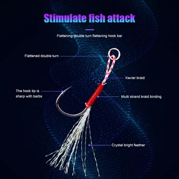 100Pcs/box Cast Jig Assist Hook Slow Jigging Lure Bass Fishing Hooks Barbed Hook Tying Up Fishhook With Feather Sea Fishing Hook 5