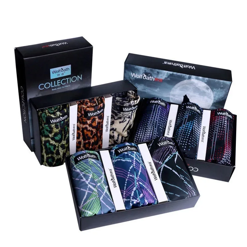 

3pcs/Summer Men's underwear men's boxer shorts ice silk breathable sexy trend boxer shorts sports sexy boxer shorts head