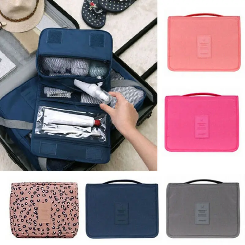 Women Hanging Cosmetic Bag Multifunction Zipper Women's Makeup Toiletry Bag Solid Color Ladies Portable Durable Wash Pouch