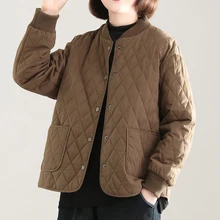 Winter new style literary baseball stand-up collar short quilted rhombus loose coat jacket cotton jacket women  winter jackets