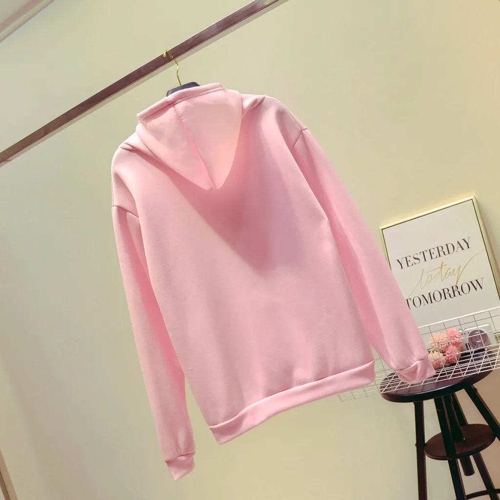 Jaycosin Fashion Autumn Women Loose Character Hoodie Pocket Sweatshirt Stylish Long Sleeve Comfortable Casual Pullover Top 107#4