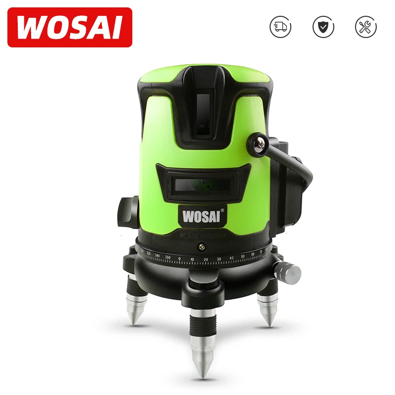 

WOSAI 5 Lines 6 Points Blue Laser Level Automatic Self Leveling 360 Vertical&Horizontal Tilt & Outdoor Mode can use w/ Receiver