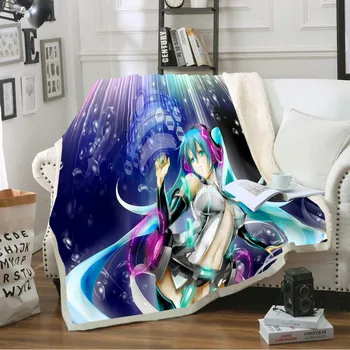 

Sherpa Fleece throw Microfiber Blanket with Hatsune Miku Print Sofa Travel Winter Warm Thick Blanket for Boys Girls 150X200cm