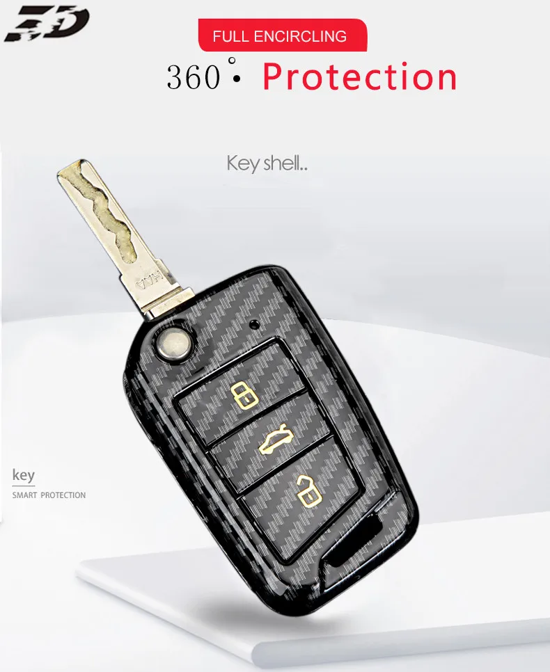 Carbon Fiber Car Key Remote Case Cover Holder Case For Volkswagen VW Golf 7 passat b6 mk7 Seat Ibiza Leon Altea Aztec For Skoda