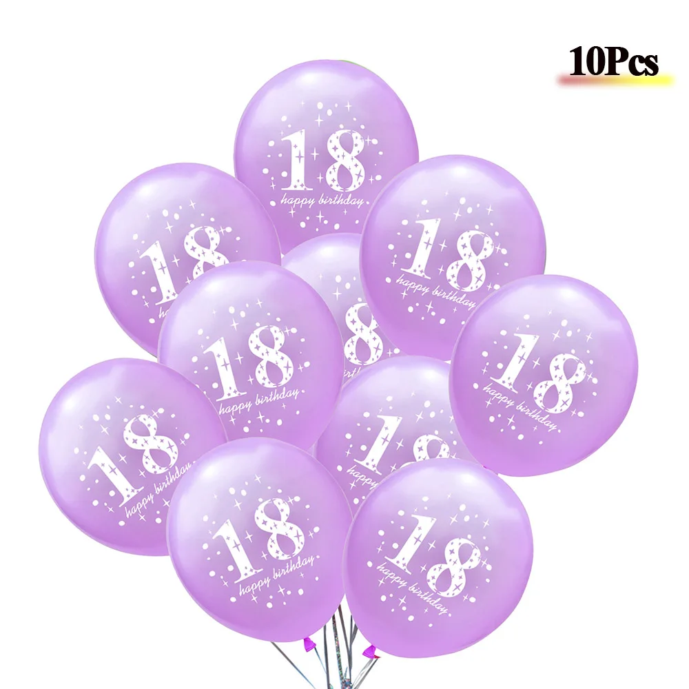 10Pcs Lilac 18 15 г номер 18 конфетти-блестки 18-й воздушный шар для вечеринки на день рождения 18 и торжественные вечерние 18-летние товары для дня рождения - Цвет: 10Pcs Lilac 18