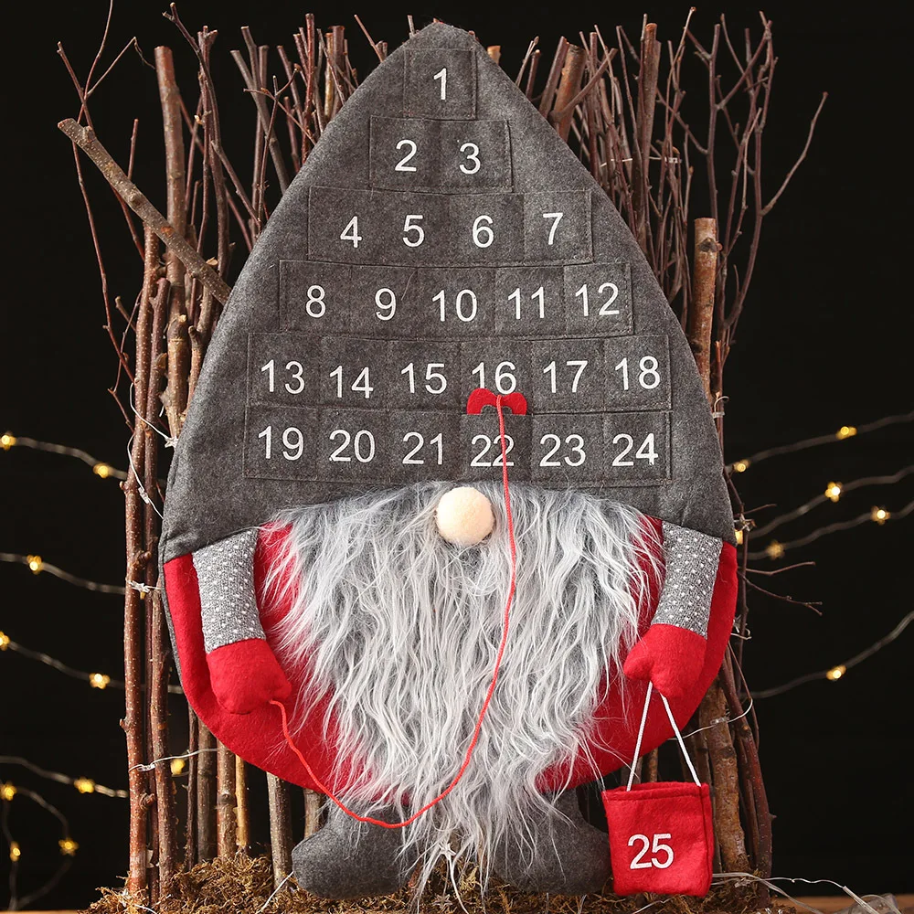 Christmas arrival calendar non-woven cloth 62x40cm Nordic long beard old man 2020 New Year Christmas interior home decoration