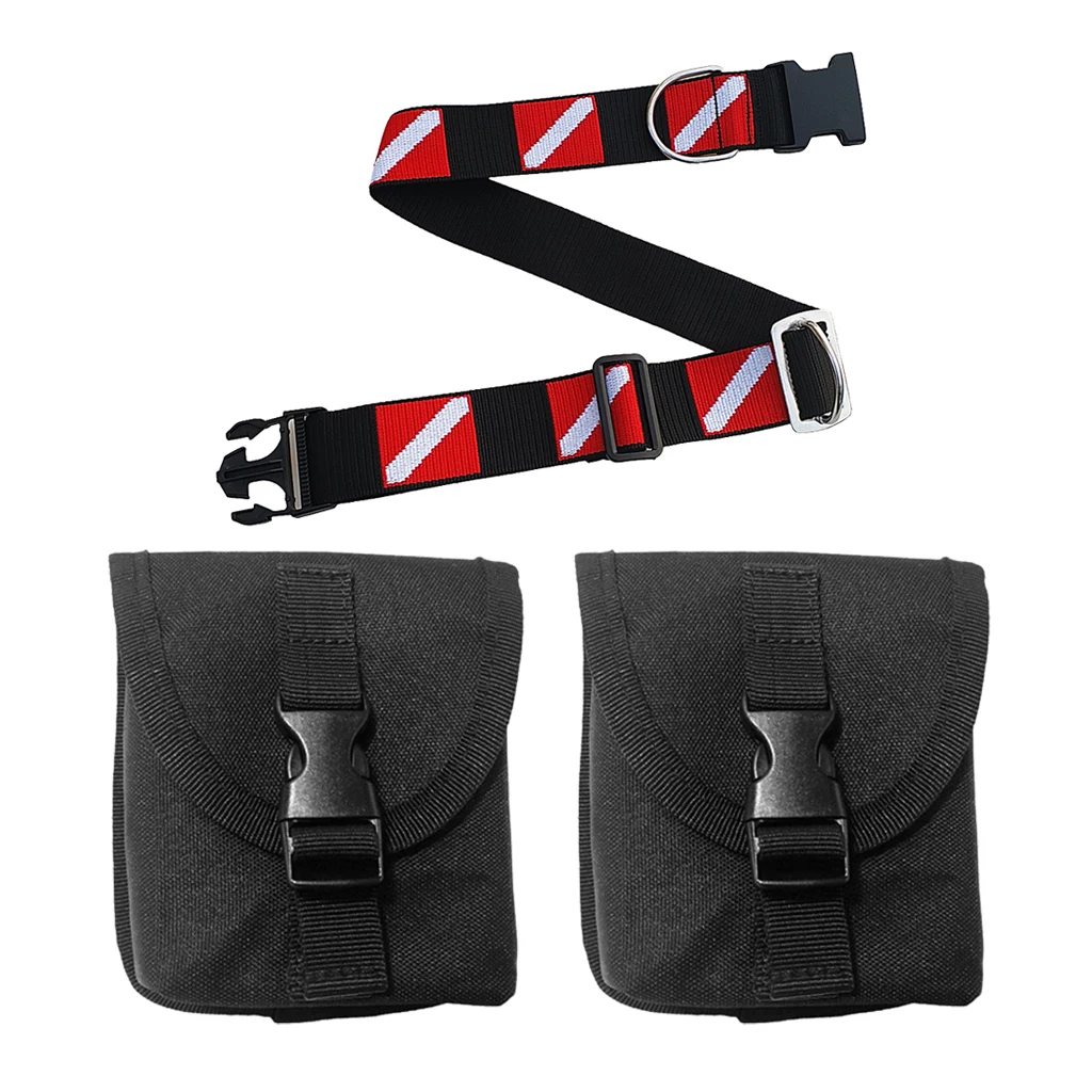 

Heavy Duty Diving Belt Webbing with D-Ring and 2 Pack Weight Pocket Pouches with Quick-Release Buckles