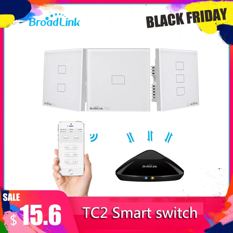Broadlink TC2 1/2/3 UK Стандартный умный дом 433 МГц Wi-Fi/4G Дистанционное Управление через RM Pro настенный сенсорный светильник выключатель 1 способ