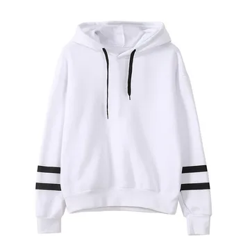 

Fashion Autumn Winter Women Sweatshirt with Hat Drawstring Long Sleeve Striped Splicing Hoodies Ladies Girls Pullover