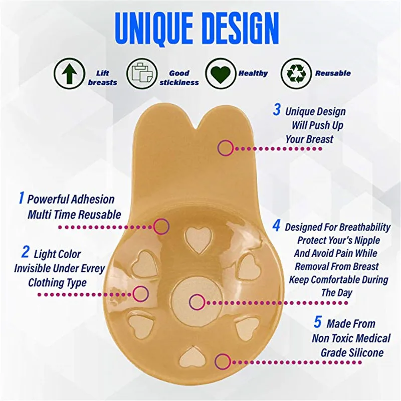 Многоразовый силиконовый бюстгальтер для женщин, невидимый бюстгальтер с эффектом пуш-ап, самоклеющийся бюстгальтер без бретелек, Kawaii Rabbit, бюстгальтеры для женщин, лифтинг для груди, лента
