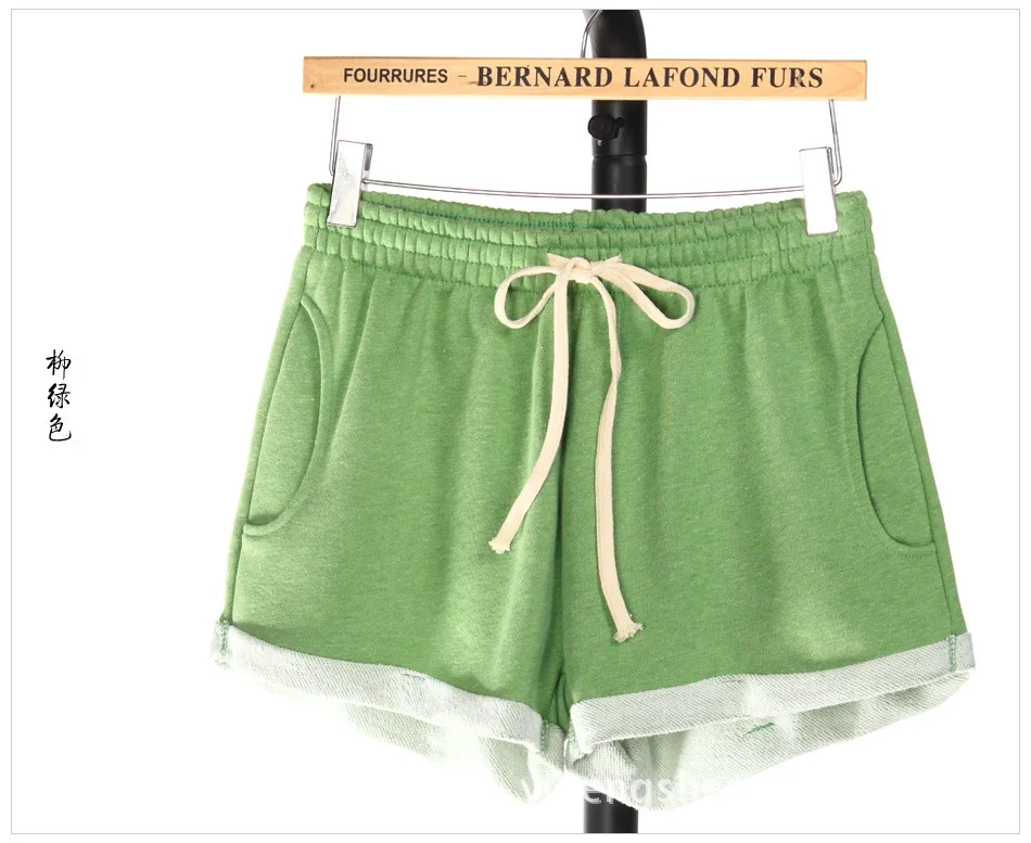 New Summer Women's Shorts Cotton Women Fashion Wide Legs Casual Shorts Bikes Elastic Waist Loose Female Short Plus Size Lace-Up - Цвет: Willow green