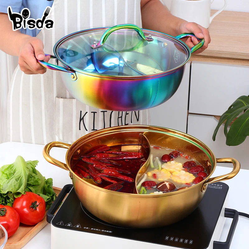 Chinese Hot Pot Stainless Steel Cooking Pot Kitchen Utensils Single-Layer Compatible Soup Stock Pots Home Cookware