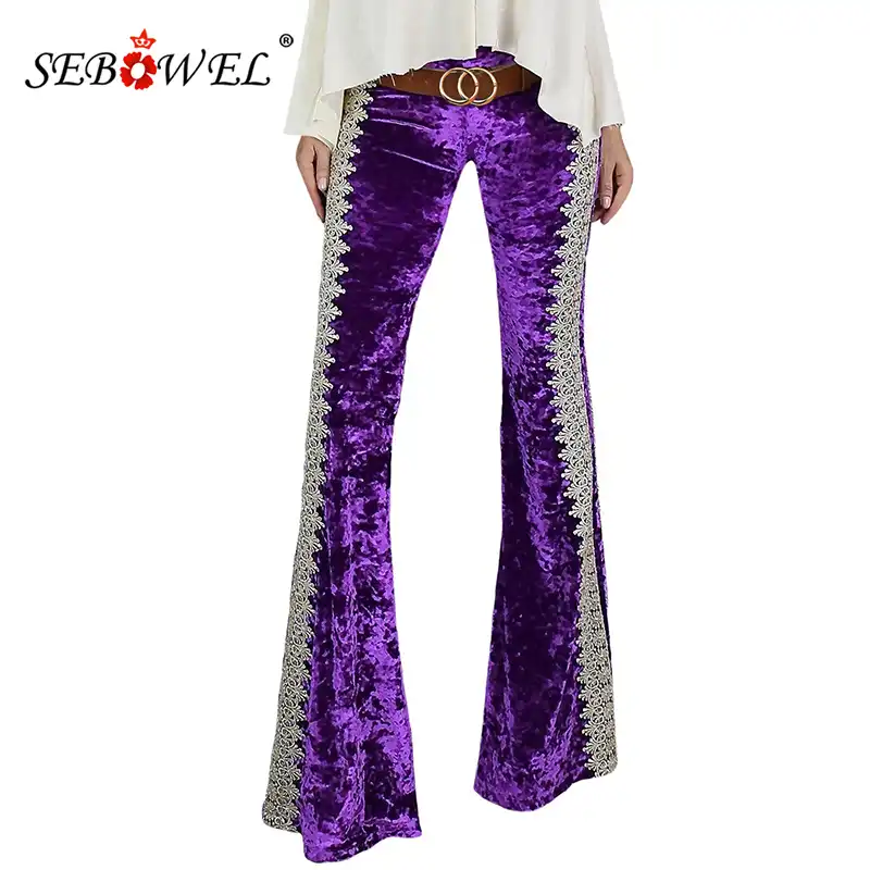 purple velvet trousers womens