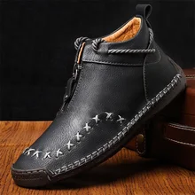 Высококачественные мужские ботинки из натуральной кожи; зимние водонепроницаемые ботильоны; ботинки для верховой езды; уличные рабочие зимние ботинки; мужская обувь