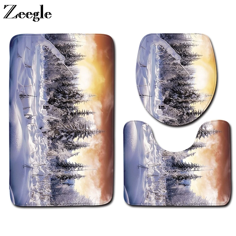 Zeegle Bath Mat Set Anti Slip Bathroom Doormat Absorbent Bathroom Shower Mat Toilet Pedestal Rug Foot Mat Soft 3pcs Toilet Set