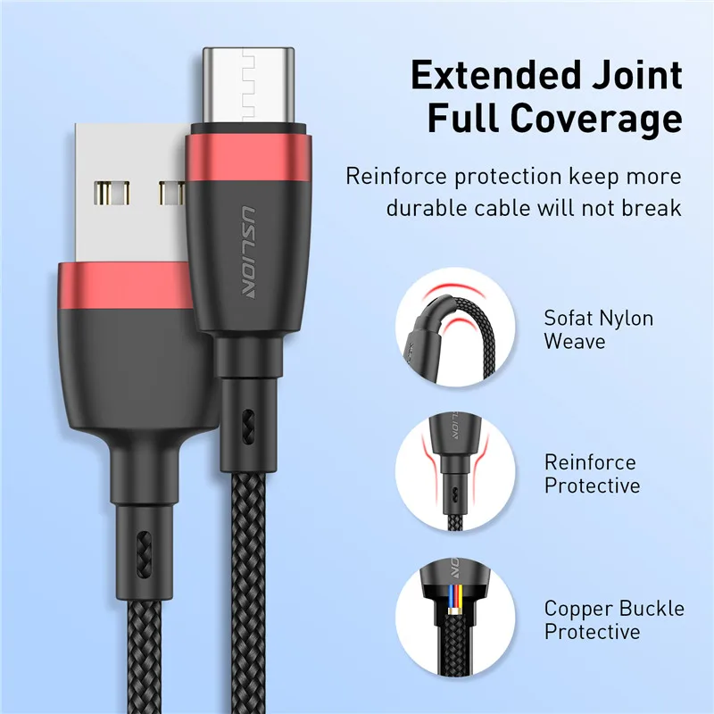 USLION usb type C кабель QC3.0 Быстрая зарядка для Xiaomi Redmi k20 Pro USB C кабель для мобильного телефона samsung huawei usb type-C Дата