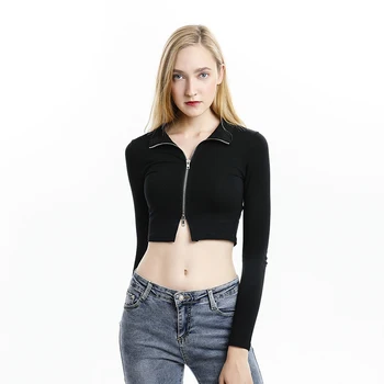 

Autumn Winter Women Sweatshirts Long Sleeve Running Style Solid Color Warm Short Top Female Zipper Up Clothes New Arrival