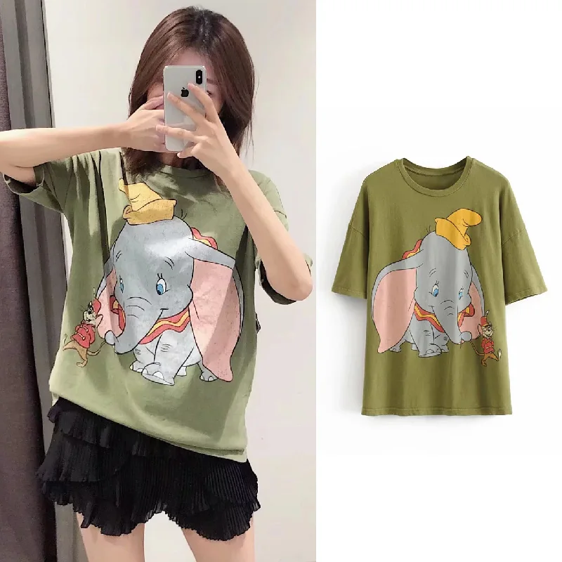 QQ0163 Tee Толстовки, женская одежда, толстовка, осенняя цветная с капюшоном, большие размеры, футболка, модный Дамбо пуловер, уличная одежда, топы с мультяшным принтом - Цвет: QQ0163 Tee
