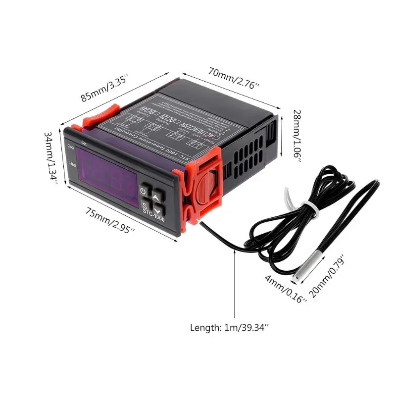 STC-1000, цифровой ЖК-дисплей, регулятор температуры, термостат, реле, 110 В, 220 В, Отопление, охлаждение, сельскохозяйственное устройство, датчик для инкубатора