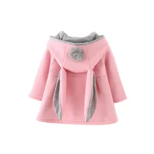 Осенние куртки для малышей Детская куртка с длинными рукавами для девочек Повседневная Верхняя одежда с капюшоном с заячьими ушками зимняя куртка для малышей