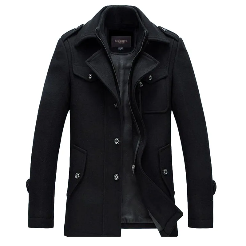 Reviews 2020 Woolen Coat Men Winter Windbreaker Long Thick Wool Jackets Man lapel Slim Single Breasted With Vest Woolen Coats S-4XL