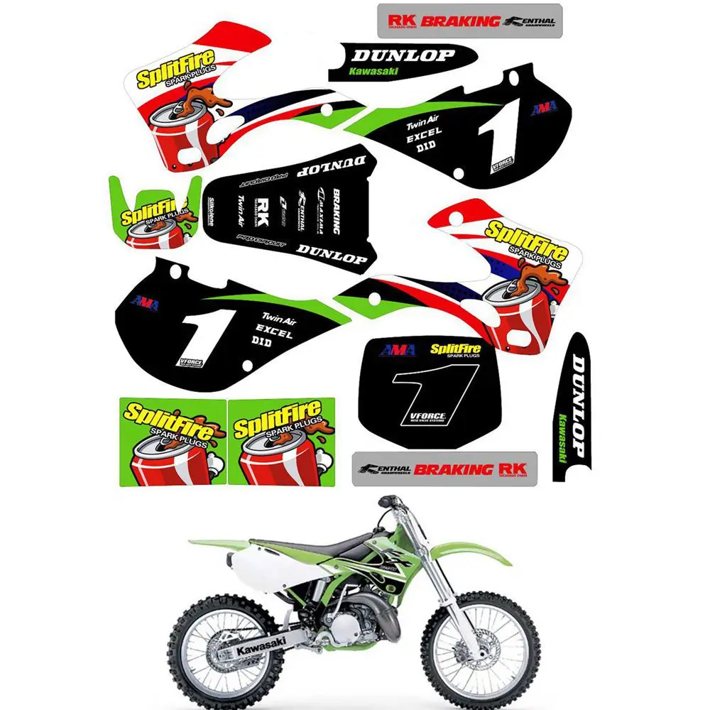 

For KAWASAKI KX125 KX250 1999 2000 2001 2002 Customized Number Graphics Backgrounds Stickers Kit Decal