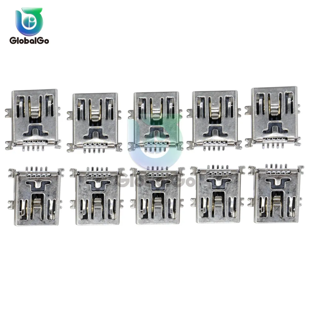 

10pcs/Lot Micro USB 5pin B type Female Connector For Mobile Phone Mini USB Jack Connector 5pin Charging Socket Four Feet Plug