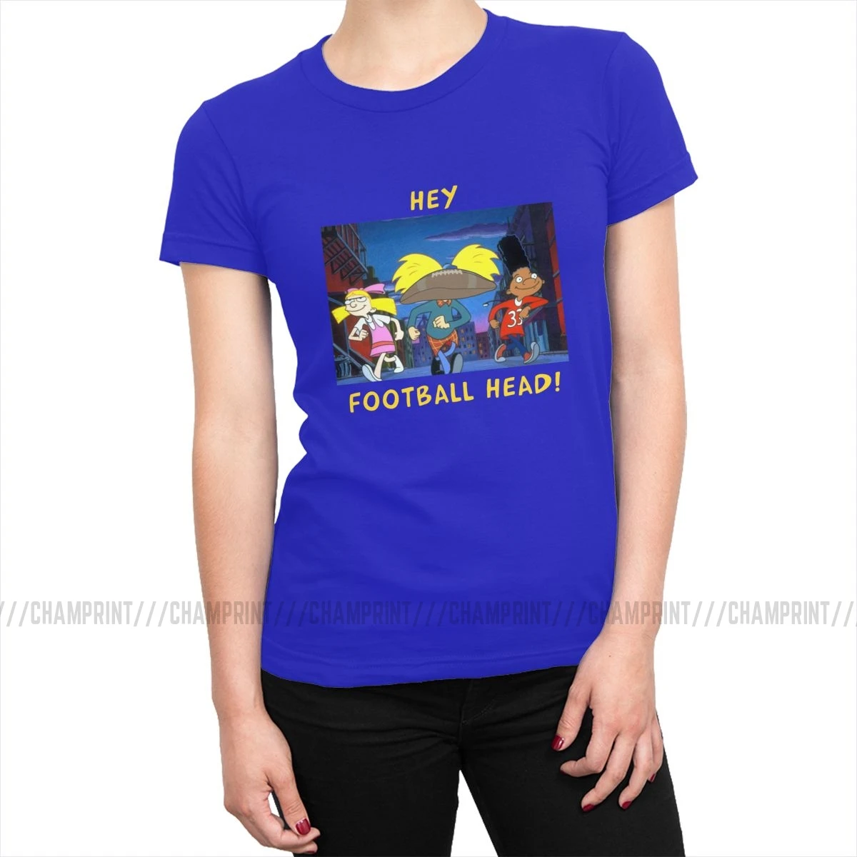 Женские футболки Hey Arnold football Head 90s с героями мультфильмов Джералд Адамс Helga, модные хлопковые топы, футболки, Корейская женская одежда - Цвет: Синий