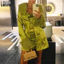 Autumn Jacket Woman Solid Coat With Fluff Casual Green Tops V Neck Streetwear Lady Trench Slim Jackets 2022 Spring Long Outwear