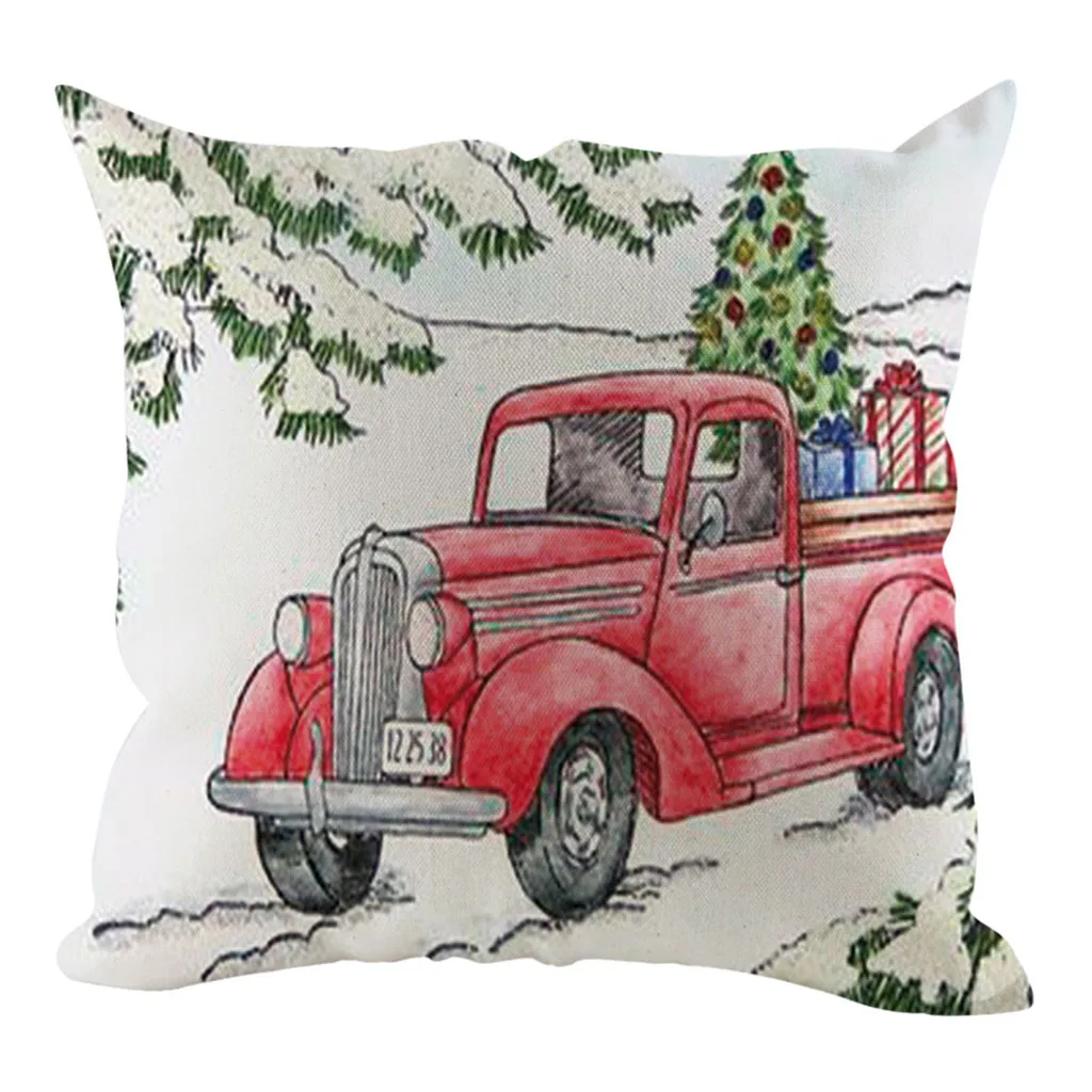 Christmas Red Truck 45x45cm Cushion Cover Christmas Tree Decoration Family Living Room Chair New Year Linen Print Pillow Cases - Цвет: G