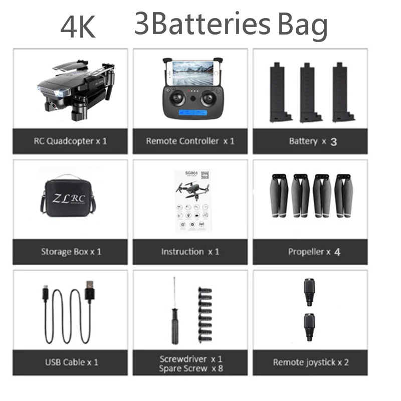 4K 3B WIth Bag SG901 2,4G Wifi FPV RC Дрон с 1080P 4K двойной камерой HD 18 минут время полета мВ интерфейс следуем за мной жестов видео RC Квадрокоптер - Цвет: 4K 3B WIth Bag