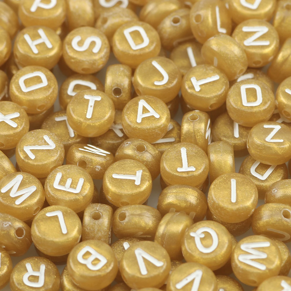 Perles acryliques avec lettres numériques mixtes, 200 pièces