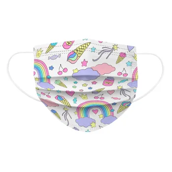 

50pc Disposable Mask Children's Rainbow Printing Elastic Mouth Face Mask 3ply Ear Loop Breathable Non-woven Mask Mascarillas