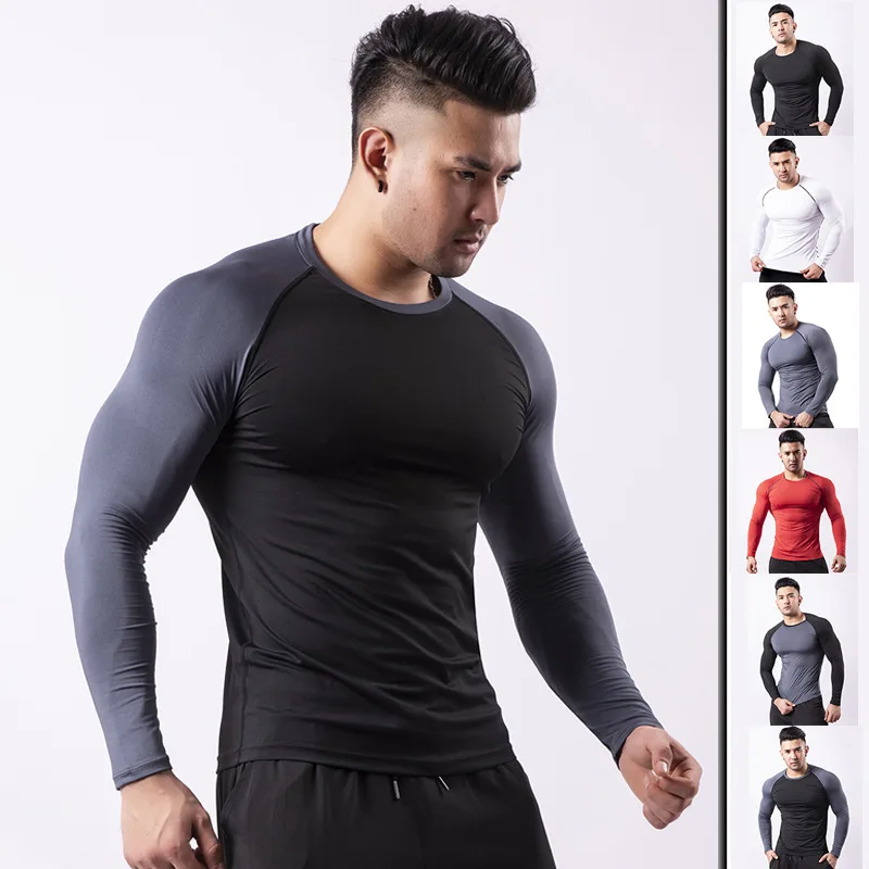

New long sleeve quick drying t-shirt men's high elastic and breathable sports tights training basketball running fitness suit