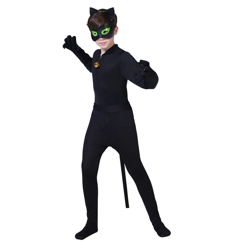 Child Black Cat Noir Cosplay Costume Magic Halloween Christmas Jumpsuit Boy Adrian Marinette Super Hero Cosplay Zentai Aliexpress