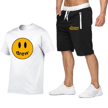 

Men's suit Justin Bieber Drew Pop Pattern summer fashion T-shirt shorts printed T-shirt suit 2020 hip-hop casual T-shirt shorts