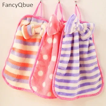

Coral Velvet Bow Hanging Towel Strong Absorbent, Lint-free Cloth Kitchen Towel 30g