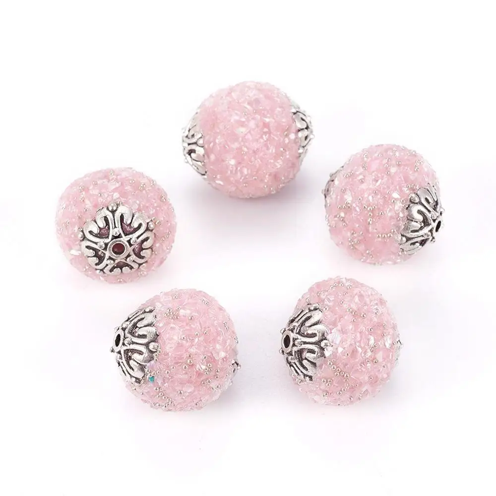 AntiqueSilver Pink 10 шт Круглые бусины ручной работы из Индонезии с металлической фурнитурой античное серебряное покрытие 1,5 x~ 19 мм отверстие: мм - Цвет: AntiqueSilver Pink