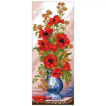 

Poppies and daisies in vase patterns Counted Cross Stitch 11CT 14CT 18CT DIY Chinese Cross Stitch Kit Embroidery Needlework Sets