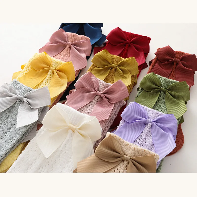 0-7 Years Summer Kids Socks Bow Baby Girls Long Sock Knee High Cotton Hollow Out Toddlers Socks Mesh Children Princess Sock cotton socks children socks cotton knee socks