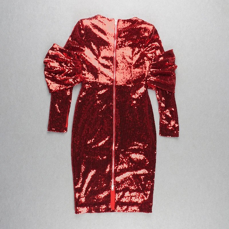 PB, шикарное рождественское красное платье с блестками, облегающее платье с длинными рукавами и круглым вырезом на молнии сзади, праздничное платье знаменитостей vestidos