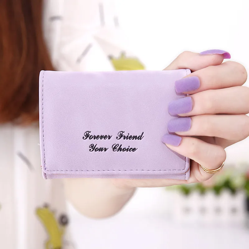

Low Price Korean-style Short Three Fold Trendy Letters Decoration Women's Wallet Faux Leather Pattern Clutch Purse