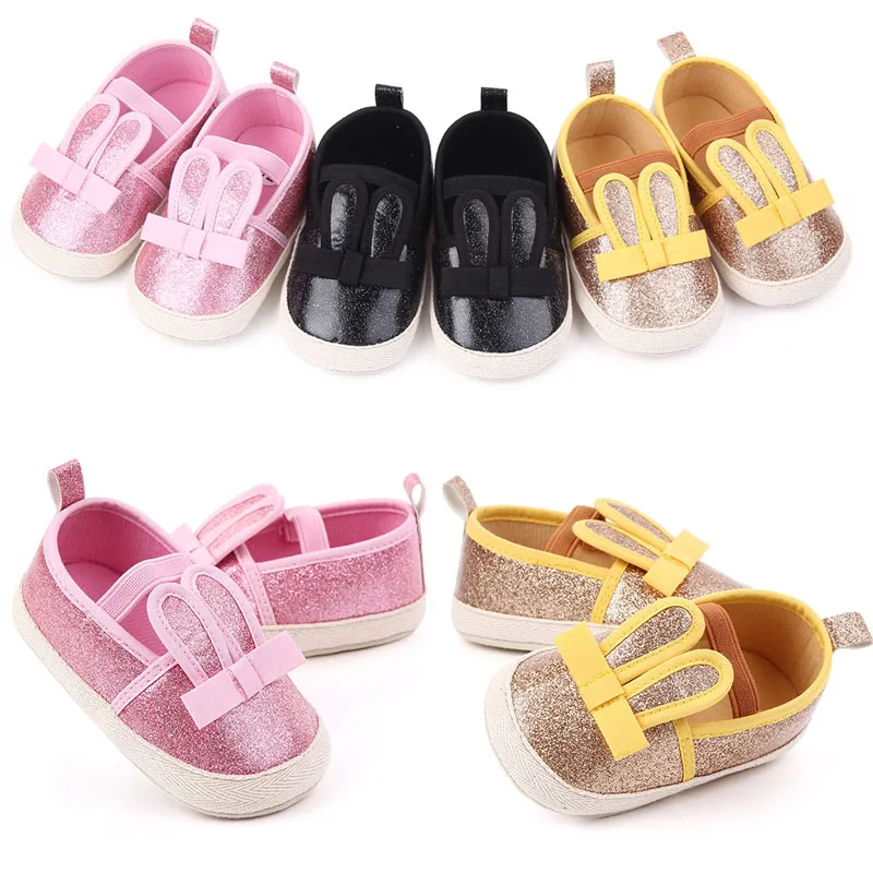 

Baby Girl Artificial PU Shoes Breathable Rabbit Ear Design Anti-Slip Casual Boys Sneakers Toddler Soft Soled Walking Shoes