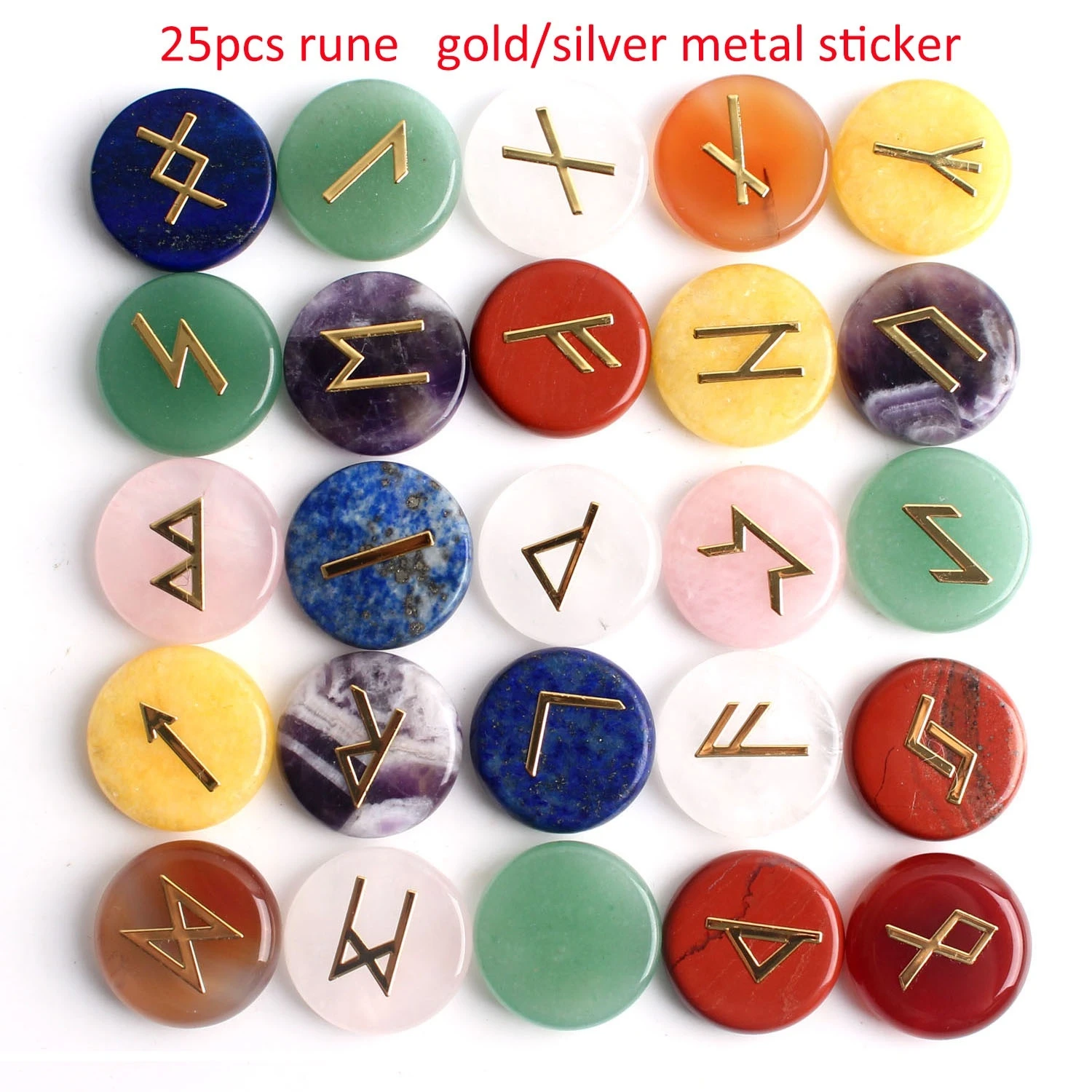 25個ナチュラル瑪瑙ラウンドクリスタルルーン石ルーンアメジスト占い占いレイキヒーリング瞑想ギフトの装飾 Stones Aliexpress